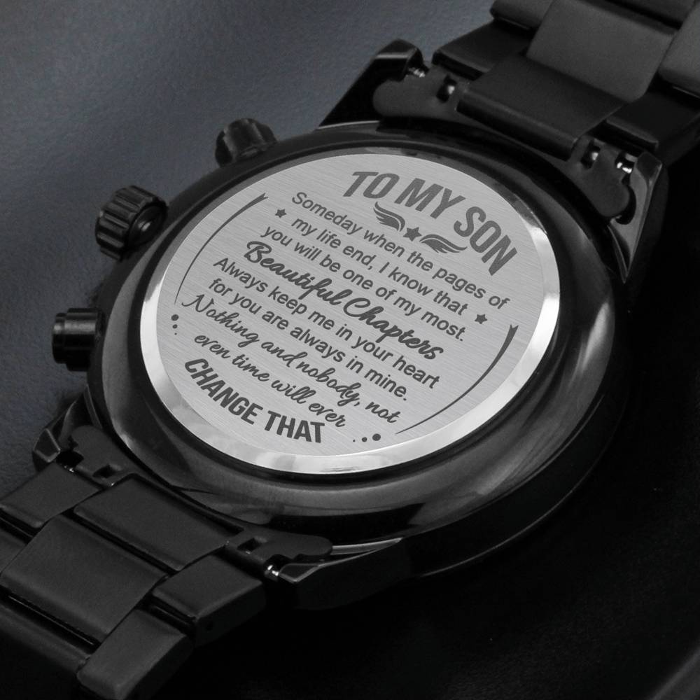 Beautiful Chapters - Engraved Design Black Chronograph Watch - Touch Of Divine