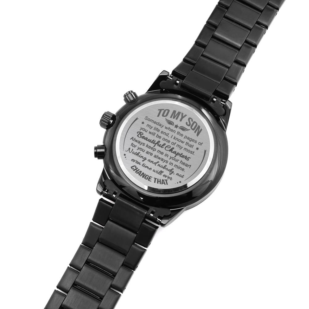 Beautiful Chapters - Engraved Design Black Chronograph Watch - Touch Of Divine