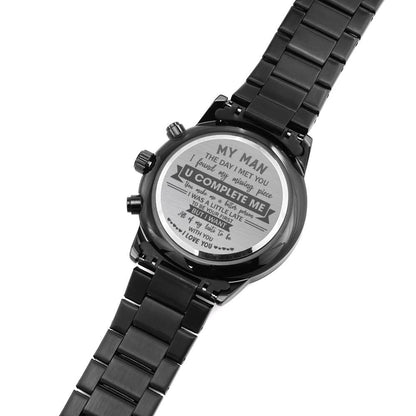 U Complete Me - Engraved Design Black Chronograph Watch - Touch Of Divine