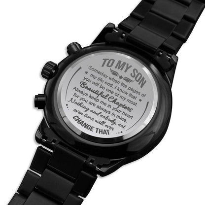 Beautiful Chapters - Engraved Design Black Chronograph Watch - Touch Of Divine