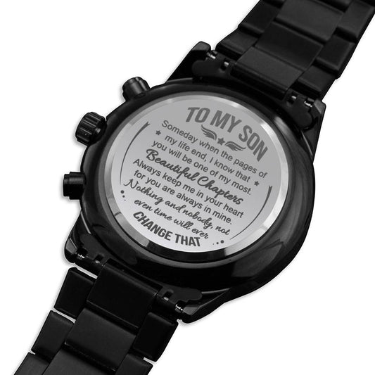 Beautiful Chapters - Engraved Design Black Chronograph Watch - Touch Of Divine