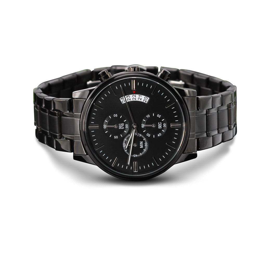 Enjoy The Ride - Engraved Design Black Chronograph Watch - Touch Of Divine