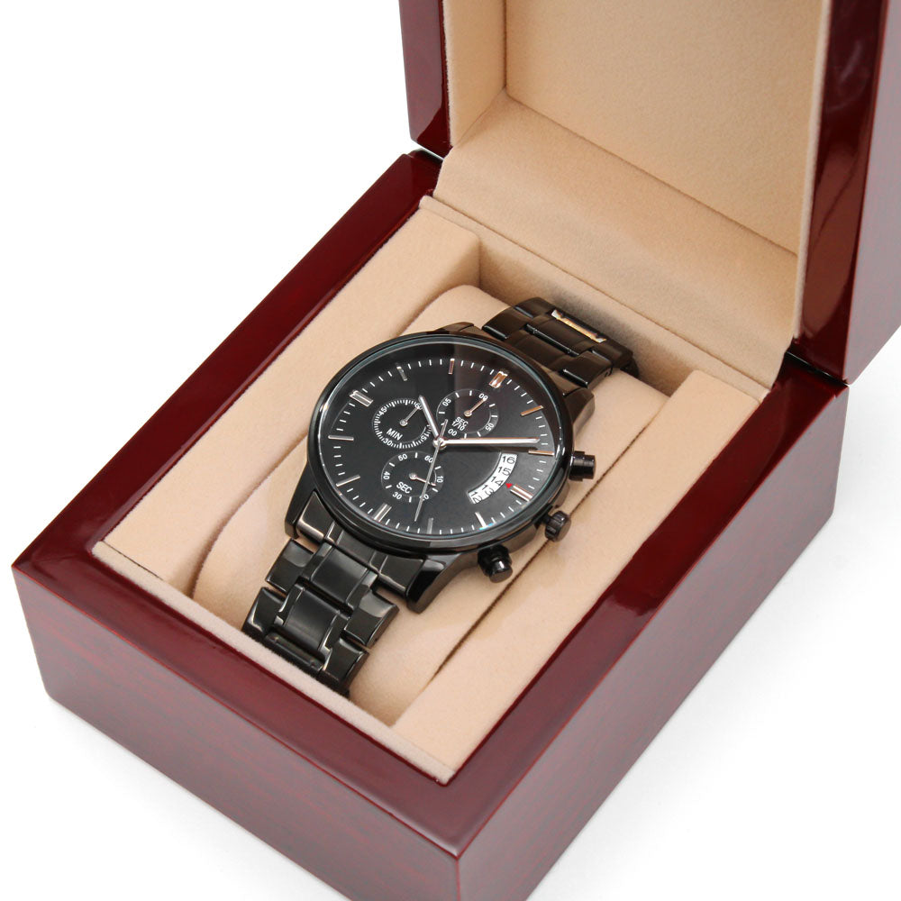 Enjoy The Ride - Engraved Design Black Chronograph Watch - Touch Of Divine