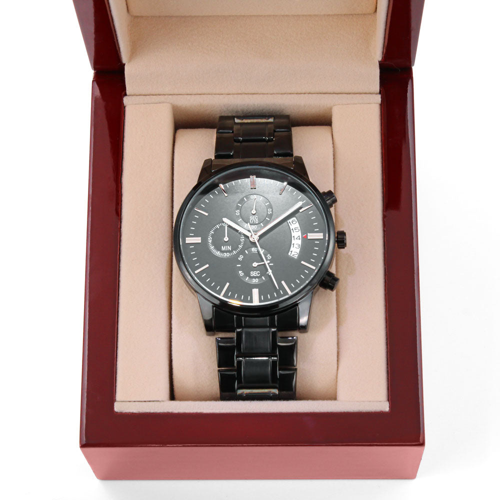 Beautiful Chapters - Engraved Design Black Chronograph Watch - Touch Of Divine