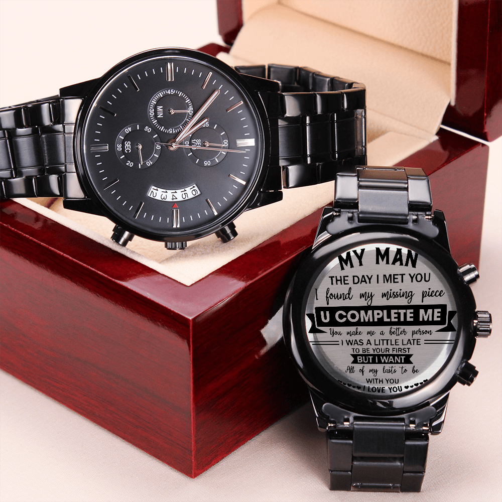 U Complete Me - Engraved Design Black Chronograph Watch - Touch Of Divine