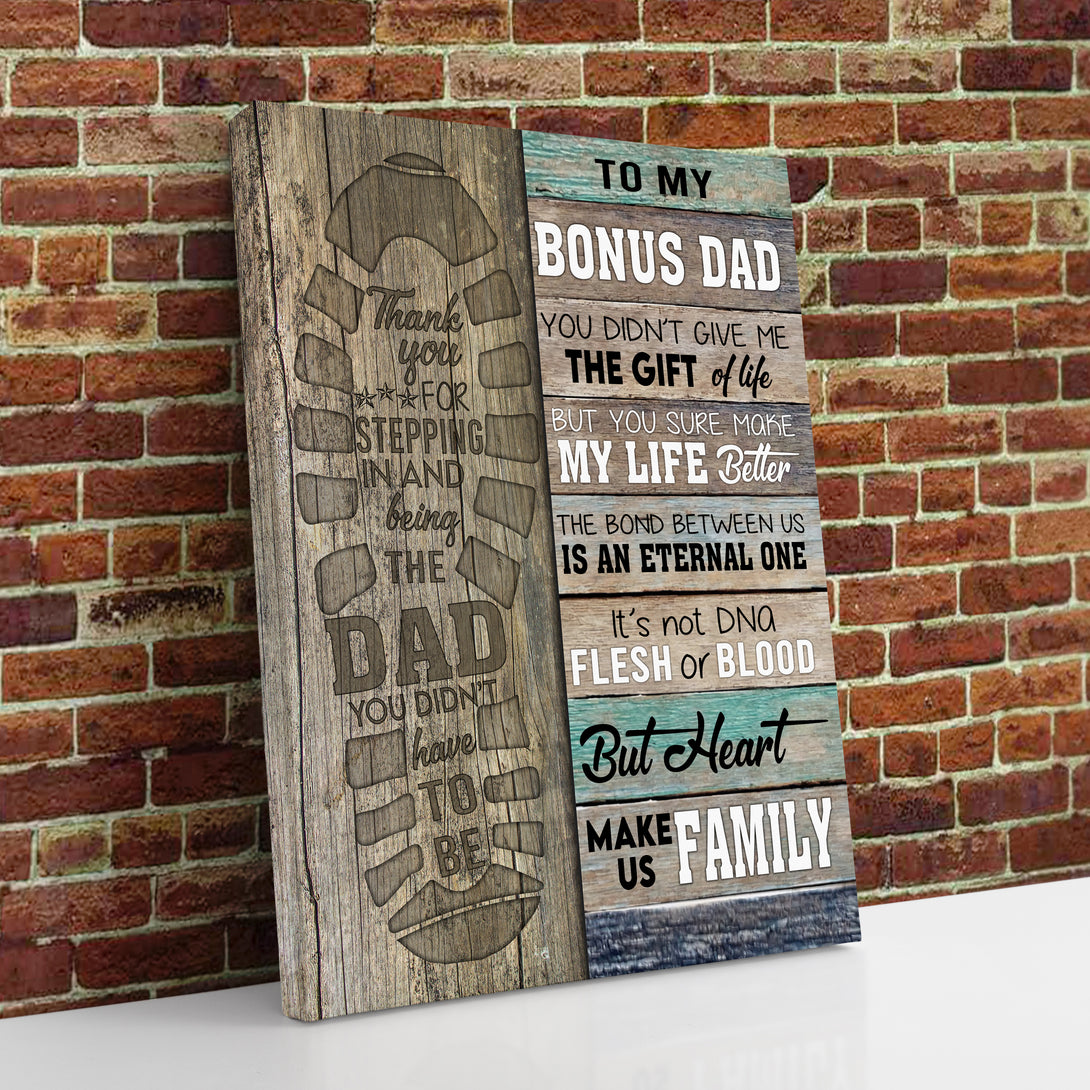 To My Bonus Dad Canvas Print | Personalized Framed Canvas Art - Touch Of Divine