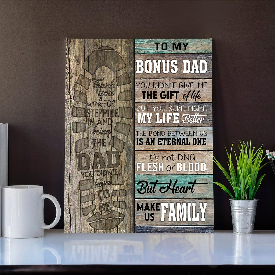 To My Bonus Dad Canvas Print | Personalized Framed Canvas Art - Touch Of Divine