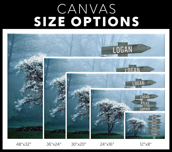 Cherry Blossom Family Names Signpost Canvas Print | Personalized Framed Canvas Art - Touch Of Divine
