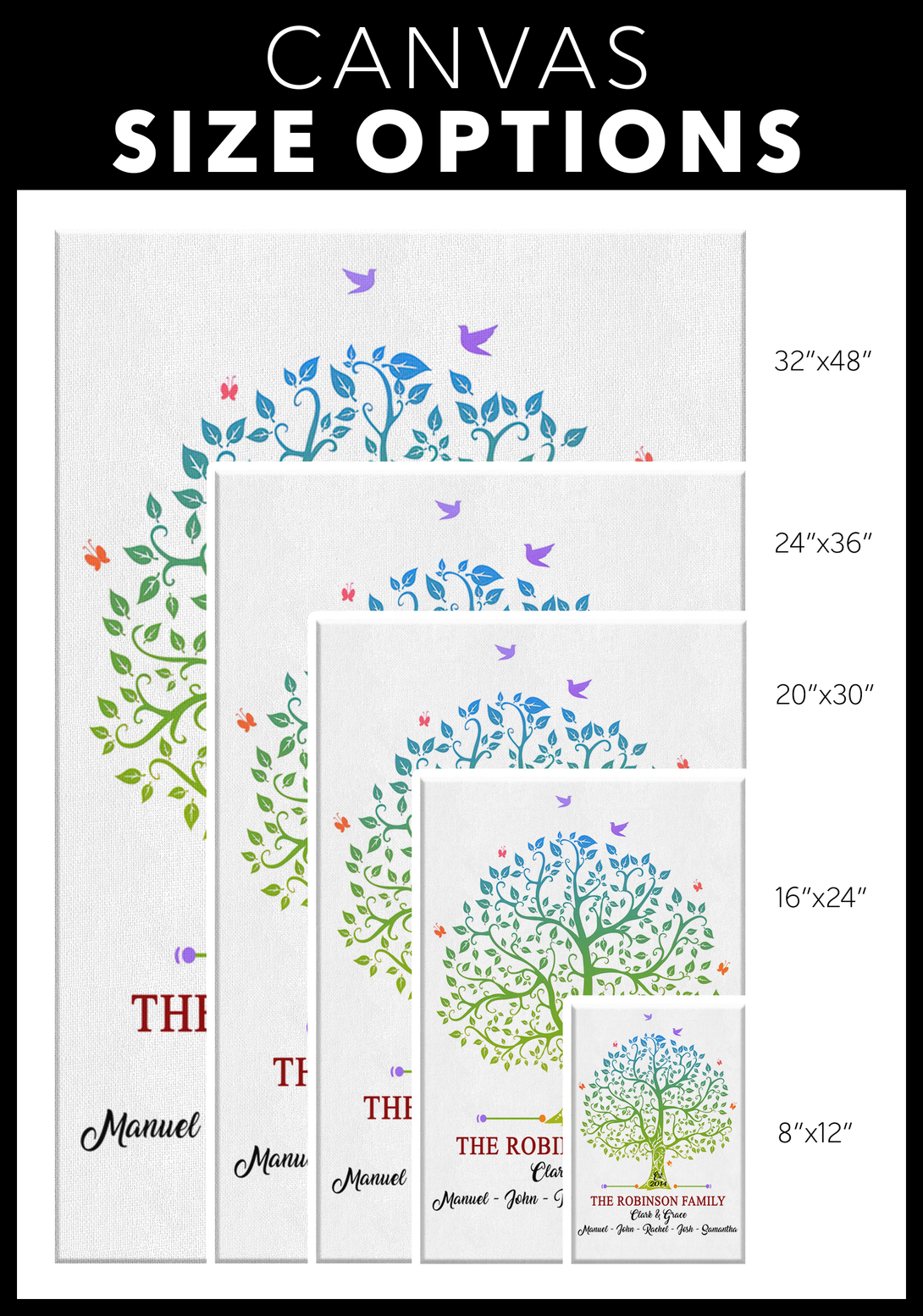 Green Family Tree Names Canvas Wall Art - Touch Of Divine