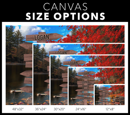 Autumn Lake Family Names Signpost Canvas Print | Personalized Framed Canvas Art - Touch Of Divine