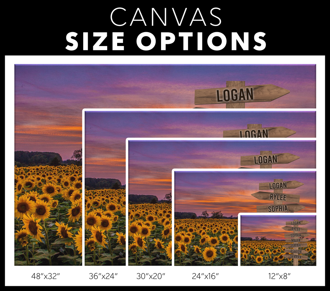 Sunflower Field Family Names Signpost Canvas Print | Personalized Framed Canvas Art - Touch Of Divine