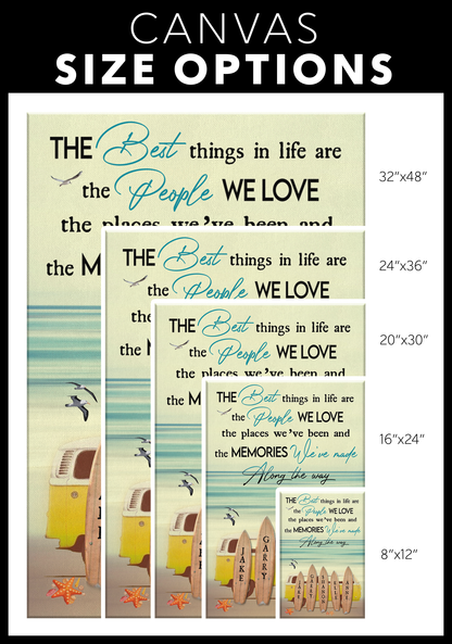 Best Things in Life | Surfboard Family Canvas | Personalized Framed Canvas Art - Touch Of Divine
