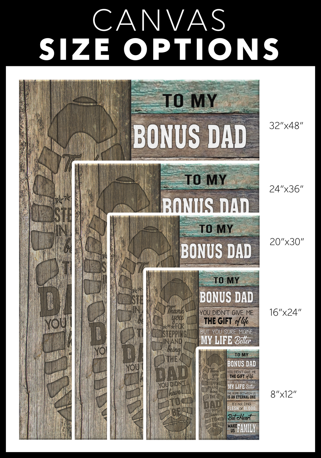 To My Bonus Dad Canvas Print | Personalized Framed Canvas Art - Touch Of Divine