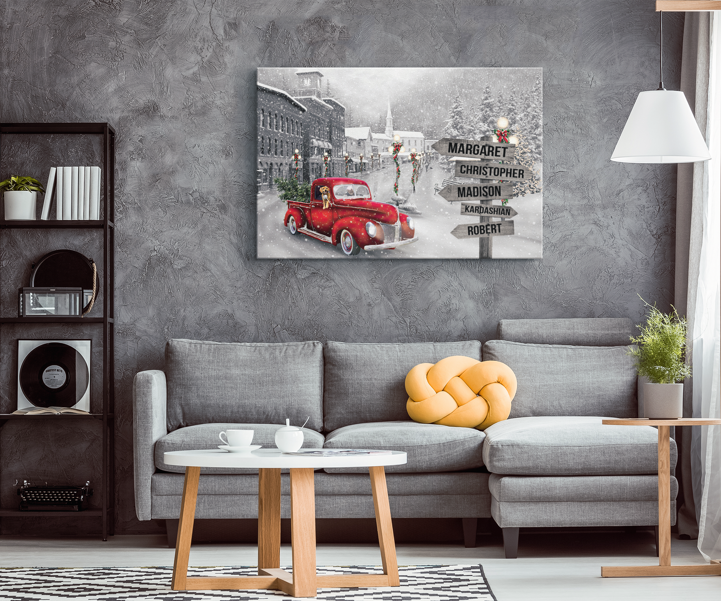 Personalized Snowy Christmas Wall Art Signpost - Red Car - Touch Of Divine