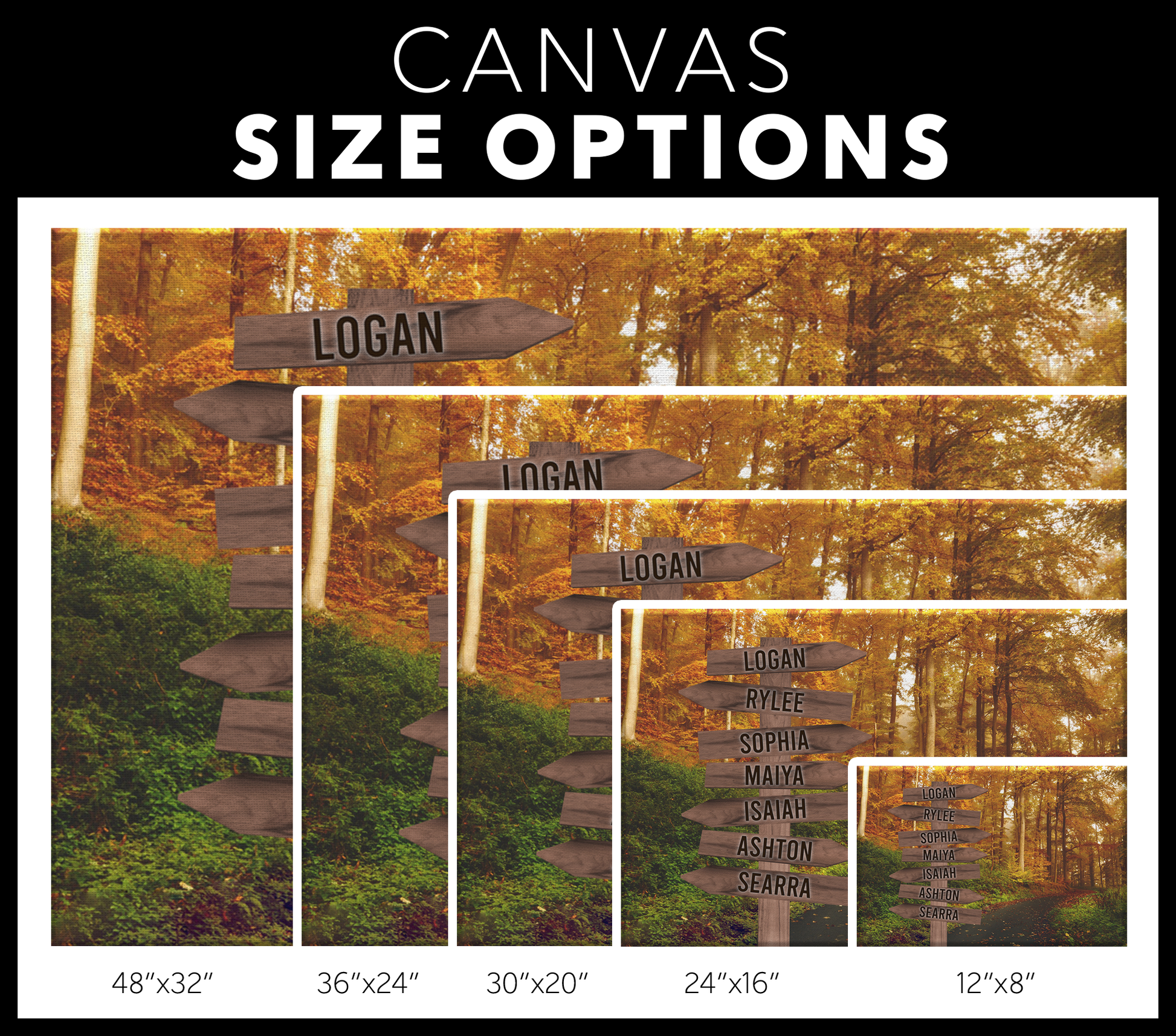 Forest Family Names Signpost Canvas Print | Personalized Framed Canvas Art - Touch Of Divine