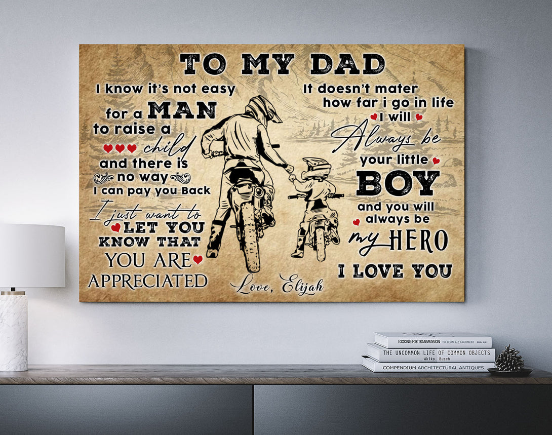 To My Dad My Hero Personalized Framed Canvas Art - Touch Of Divine