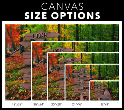 Autumn Forest Family Names Signpost Canvas Print | Personalized Framed Canvas Art - Touch Of Divine