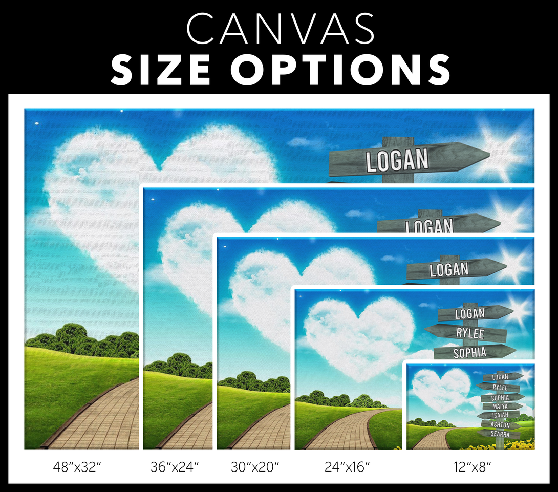 Heart Cloud Pathwalk Family Names Signpost Canvas Print | Personalized Framed Canvas Art - Touch Of Divine