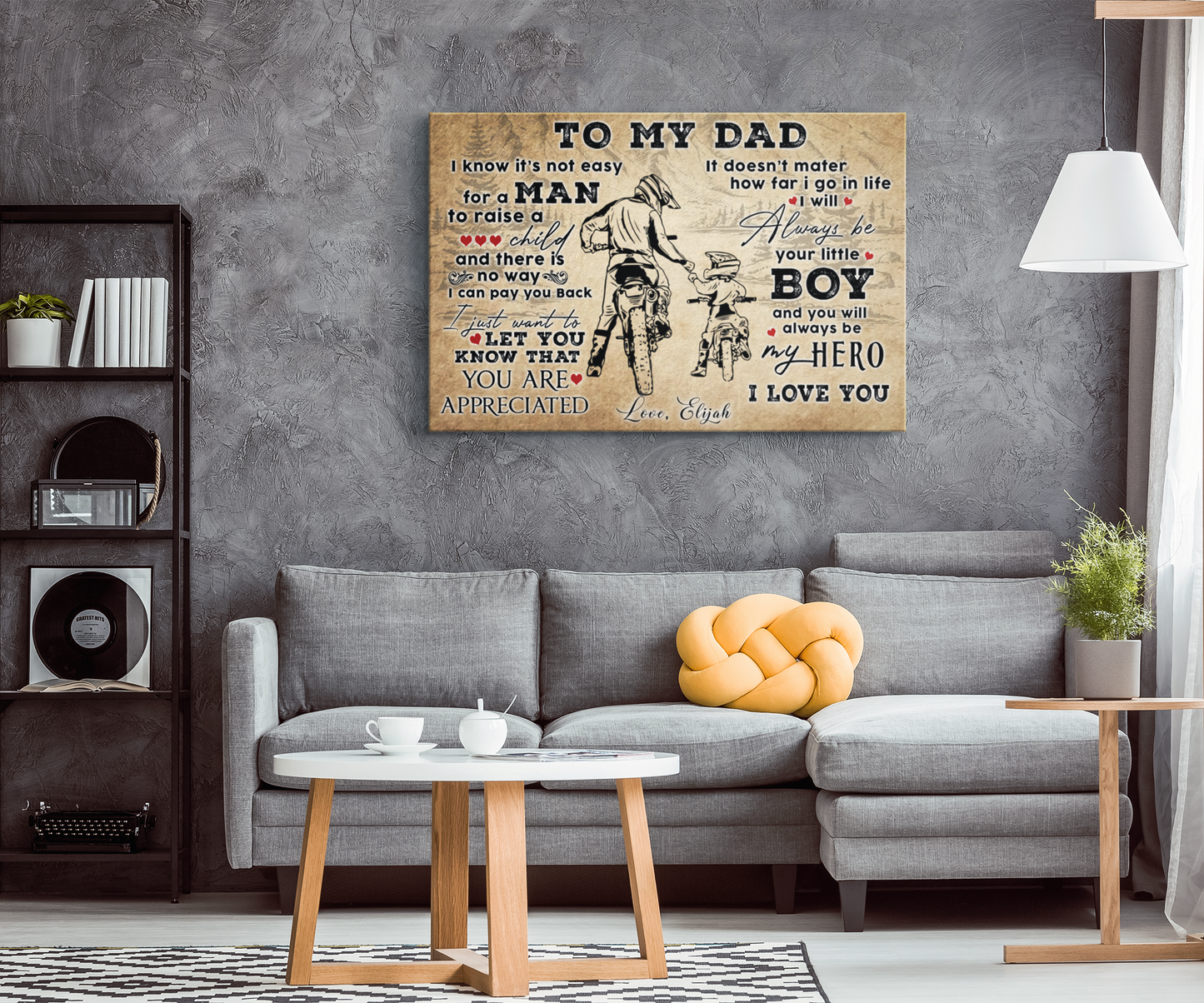 To My Dad My Hero Personalized Framed Canvas Art - Touch Of Divine