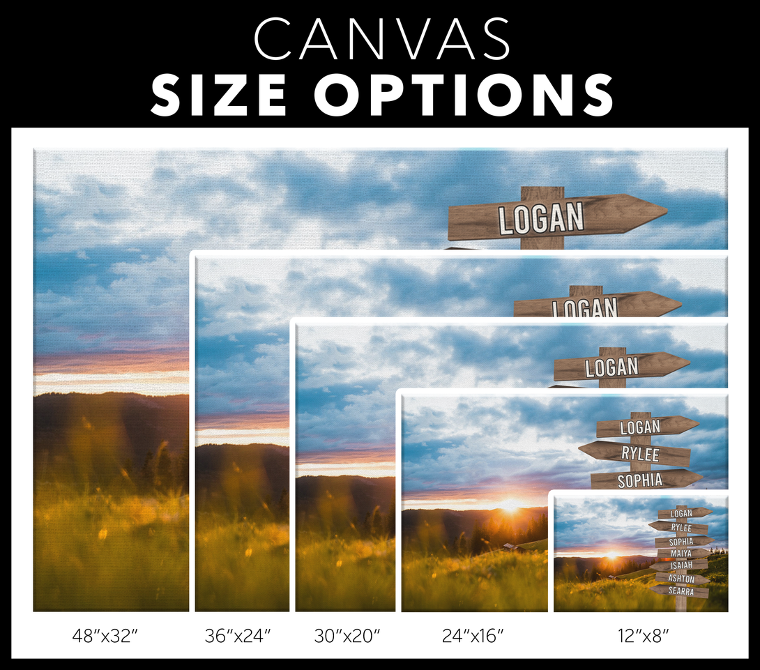 Grassfield and Sunset Family Names Signpost Canvas Print | Personalized Framed Canvas Art - Touch Of Divine