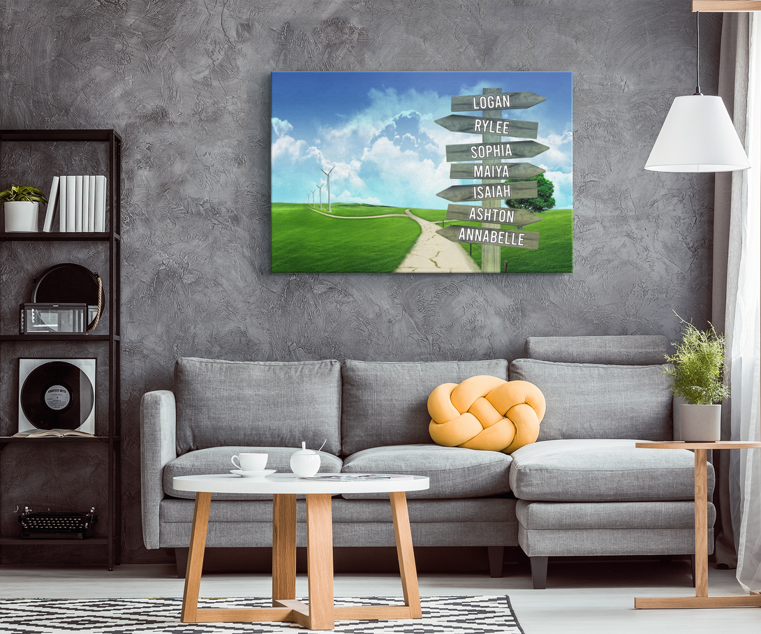 Windmill Field Family Names Signpost Canvas Print | Personalized Framed Canvas Art - Touch Of Divine