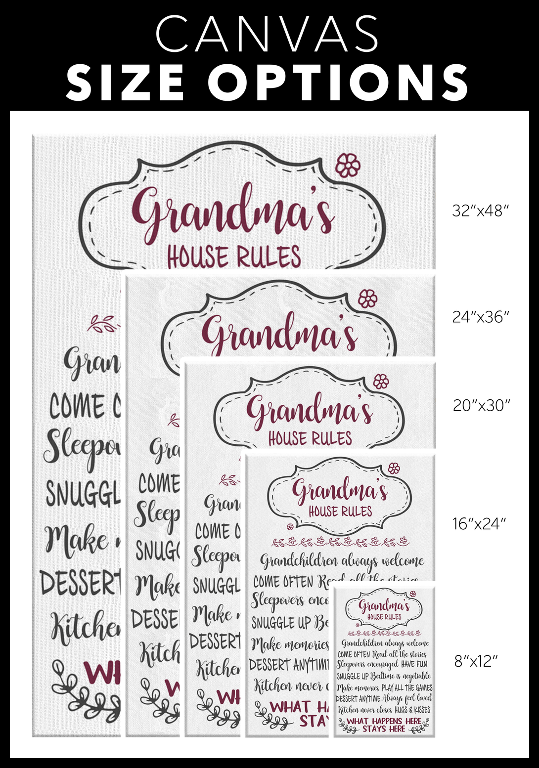 Grandma House Rules | Framed Canvas Art - Touch Of Divine