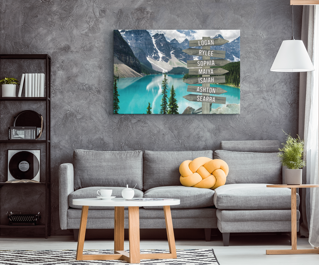 Snowy Mountain Family Names Signpost Canvas Print | Personalized Framed Canvas Art - Touch Of Divine
