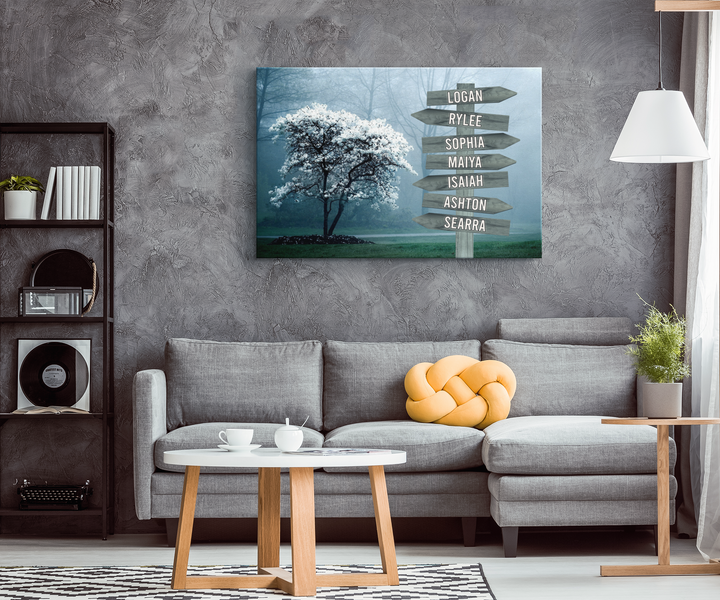 Cherry Blossom Family Names Signpost Canvas Print | Personalized Framed Canvas Art - Touch Of Divine