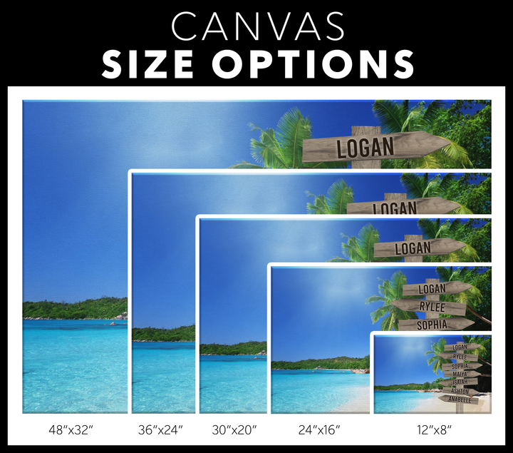 Beach Family Names Signpost Canvas Print | Personalized Framed Canvas Art - Touch Of Divine